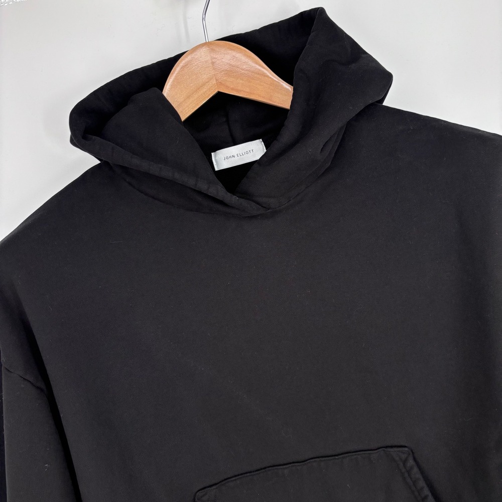 John Elliott Hoodie Mens Size 2 (MED) Black Heavyweight Sweatshirt Streetwear
